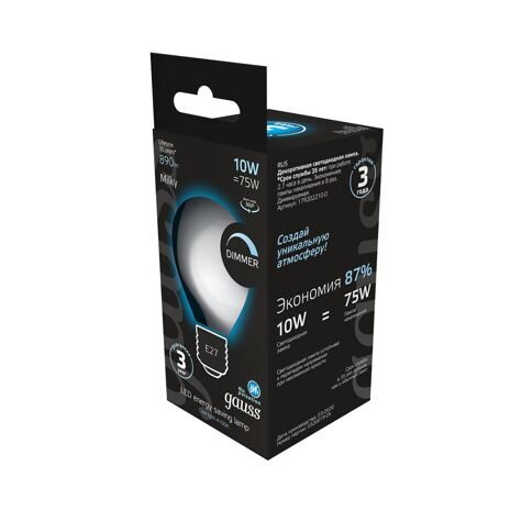 Лампа Gauss Filament А160 10W 890lm 4100К Е27 milky диммируемая LED 179202210-D