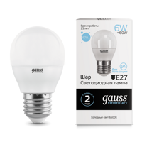 Лампа Gauss Elementary Шар 6W 470lm 6500K Е27 LED 53236