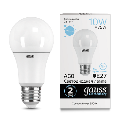 Лампа Gauss Elementary A60 10W 950lm 6500K Е27 LED 23230