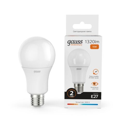 Лампа Gauss Elementary A60 15W 1320lm 3000K E27 LED 23215