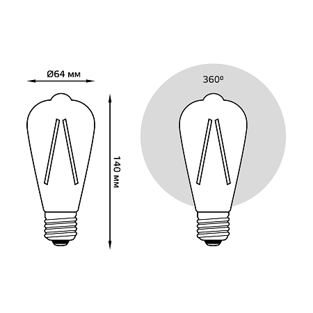 Лампа Gauss Filament ST64 6W 620lm 2400К Е27 golden диммируемая LED 102802006-D