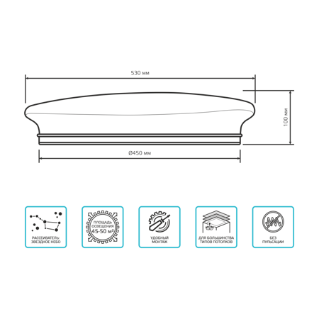 Светильник Gauss Basic Space  Stone НПС 55W 4700lm 4000K  220-240V IP20 530*490*100 LED 995438260