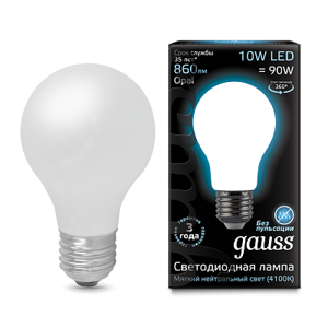 Лампа Gauss Filament А60 10W 860lm 4100К Е27 milky LED 102202210