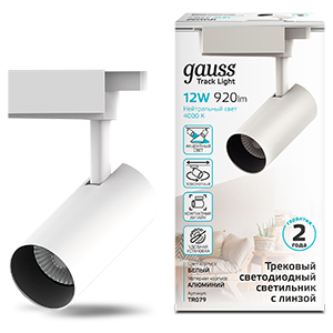 Светильник трековый Gauss цилиндр 12W 1100lm 4000K 180-220V IP20 55*185мм белый линза 36 LED TR079