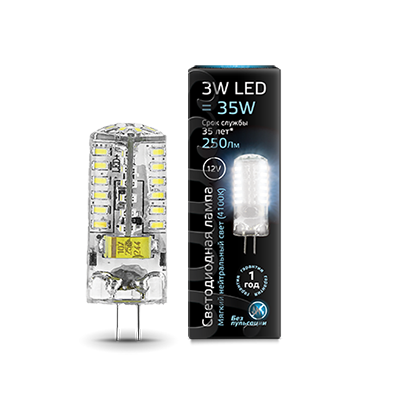 Лампа Gauss G4 12V 3W 240lm 4100K силикон LED 207707203