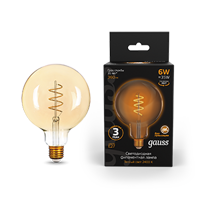 Лампа Gauss Filament G125 6W 360lm 2400К Е27 golden flexible LED 158802008