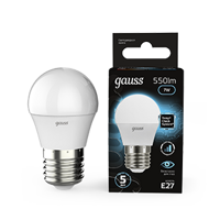 Лампа Gauss Шар 7W 550lm 4100K Е27 шаг. диммирование LED 105102207-S