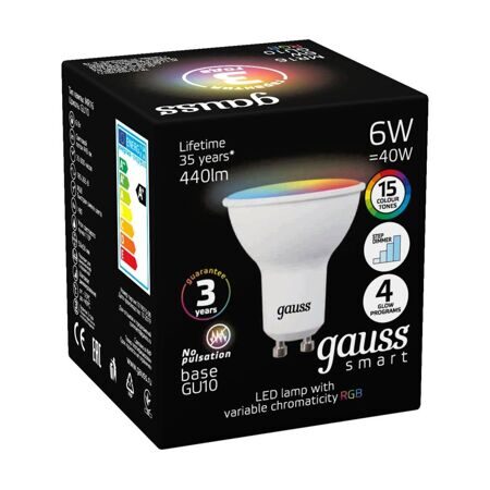 Лампа Gauss MR16 6W GU10 RGBW+димирование LED 101106406