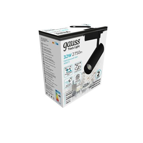 Светильник трековый Gauss цилиндр 32W 2750lm 4000K 180-240V IP20 75*220мм черный угол 24 LED TR073