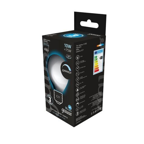 Лампа Gauss Filament А160 10W 890lm 4100К Е27 milky диммируемая LED 179202210-D