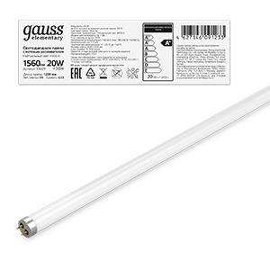 Лампа Gauss Elementary T8 20W 1560lm 4000K G13 1200mm стекло LED 93029