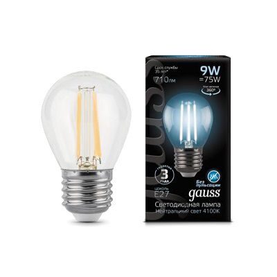 Лампа Gauss Filament Шар 9W 710lm 4100К Е27 LED 105802209