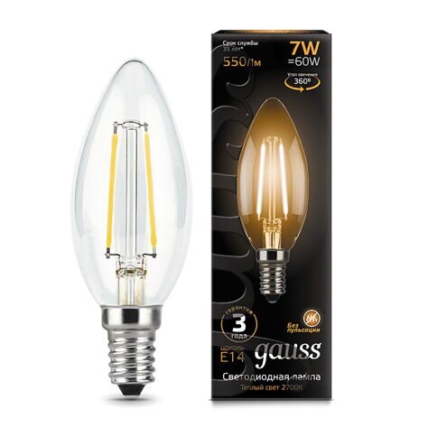 Лампа Gauss Filament Свеча 7W 550lm 2700К Е14 LED 103801107