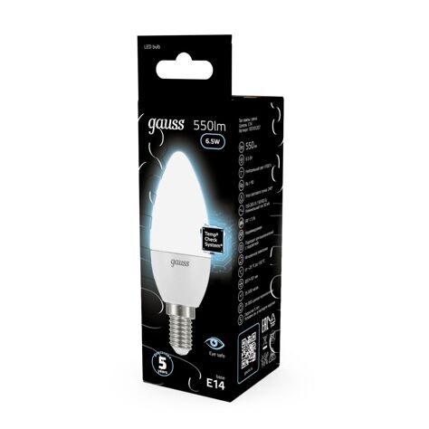 Лампа Gauss Свеча 6.5W 550lm 4100К E14 LED 103101207
