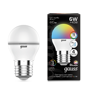 Лампа Gauss Шар G45 6W E27 RGBW+димирование LED 105102406