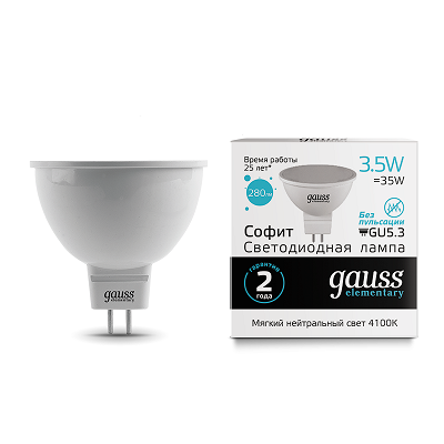 Лампа Gauss Elementary MR16 3.5W 300lm 4100K GU5.3 LED 13524