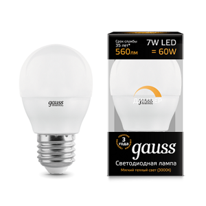 Лампа Gauss Шар 7W 560lm 3000К Е27 диммируемая LED 105102107-D