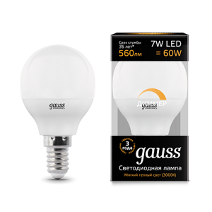 Лампа Gauss LED Шар-dim E14 7W 560lm 3000К диммируемая 105101107-D