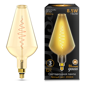 Лампа Gauss Filament Vase 8.5W 660lm 2000К Е27 golden flexible LED 180802105