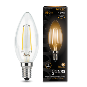 Лампа Gauss Filament Свеча 7W 550lm 2700К Е14 LED 103801107