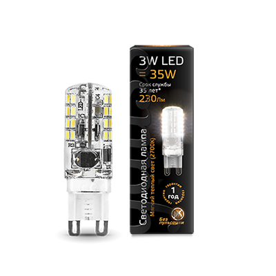 Лампа Gauss G9 AC150-265V 3W 230lm 2700K силикон LED 107709103