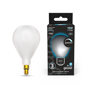 Лампа Gauss Filament А160 10W 890lm 4100К Е27 milky диммируемая LED 179202210-D