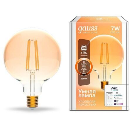 Лампа Gauss Smart Home Filament G95 7W 720lm 2500К E27 диммируемая LED 1320112