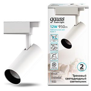 Светильник трековый Gauss цилиндр 12W 950lm 4000K 180-220V IP20 55*190мм белый угол 24 LED TR064
