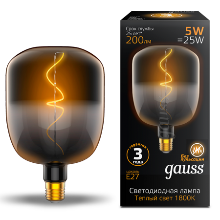 Лампа Gauss Filament V140 5W 200lm 1800К Е27 black-clear flexible LED 1008802105