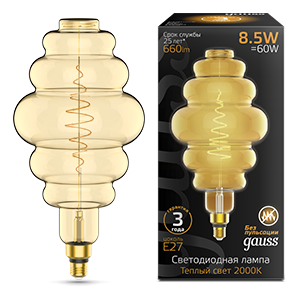Лампа Gauss Filament Honeycomb 8.5W 660lm 2000К Е27 golden LED 161802105
