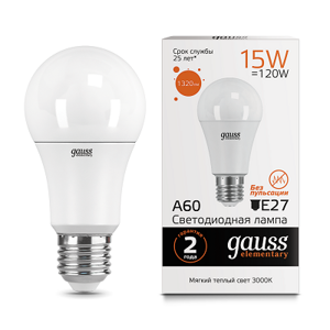 Лампа Gauss Elementary A60 15W 1320lm 3000K E27 LED 23215