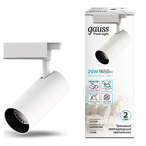 Светильник трековый Gauss цилиндр 20W 1650lm 4000K 180-240V IP20 65*210мм белый угол 24 LED TR068
