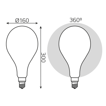 Лампа Gauss Filament А160 10W 890lm 4100К Е27 milky диммируемая LED 179202210-D