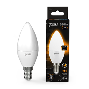 Лампа Gauss Свеча 7W 520lm 3000К E14 шаг. диммирование LED 103101107-S
