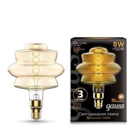 Лампа Gauss Filament BD180 8W 560lm 2400К Е27 golden flexible LED 161802008