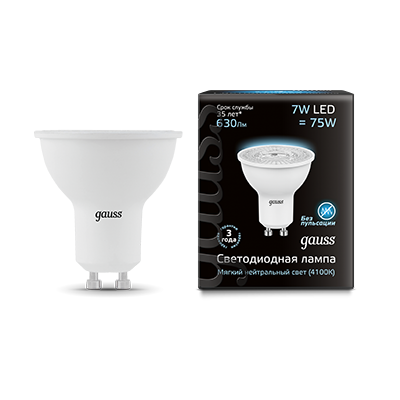 Лампа Gauss MR16 7W 630lm 4100K GU10 LED 101506207