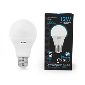 Лампа Gauss A60 12W 1200lm 6500K E27 LED 102502312
