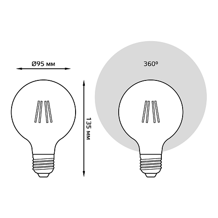 Лампа Gauss Filament G95 6W 620lm 2400К Е27 golden диммируемая LED 105802006-D