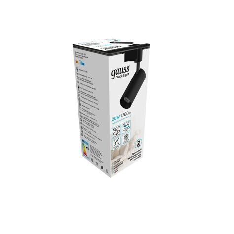Светильник трековый Gauss цилиндр 20W 1760lm 4000K 180-220V IP20 65*206мм черный линза 36 LED TR084